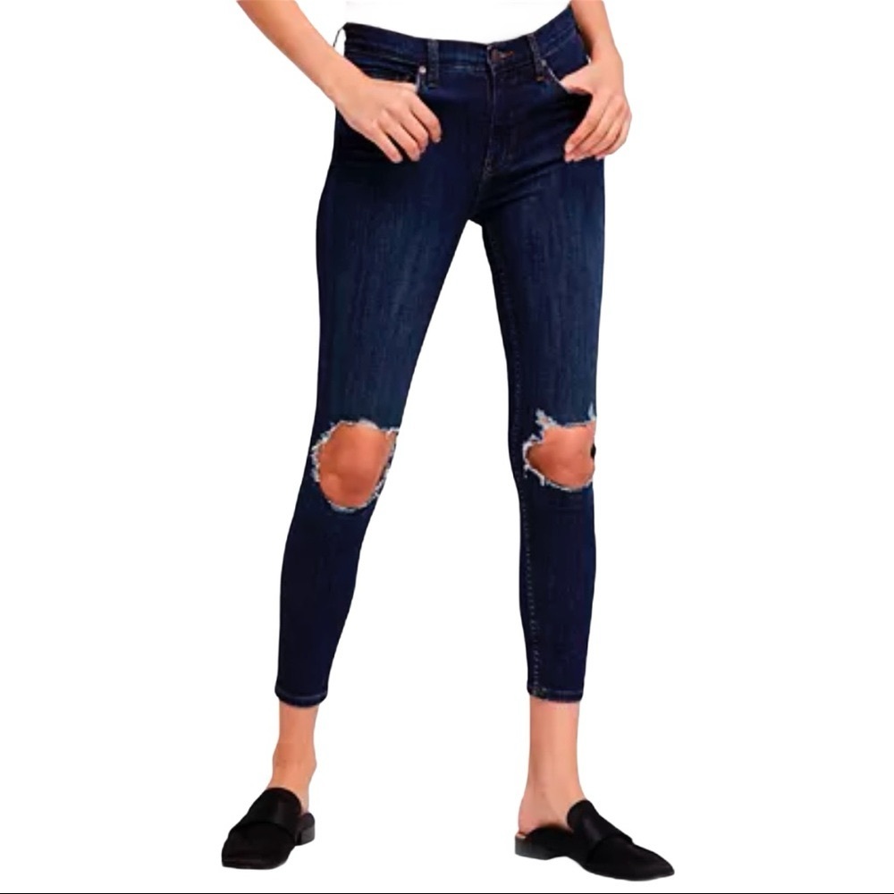Free People Skinny Jeans 25 Busted Knee Indigo Blue